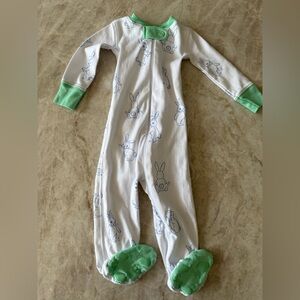 The Beaufort Bonnet Company White Footie with Blue Bunny Print and Green Trim